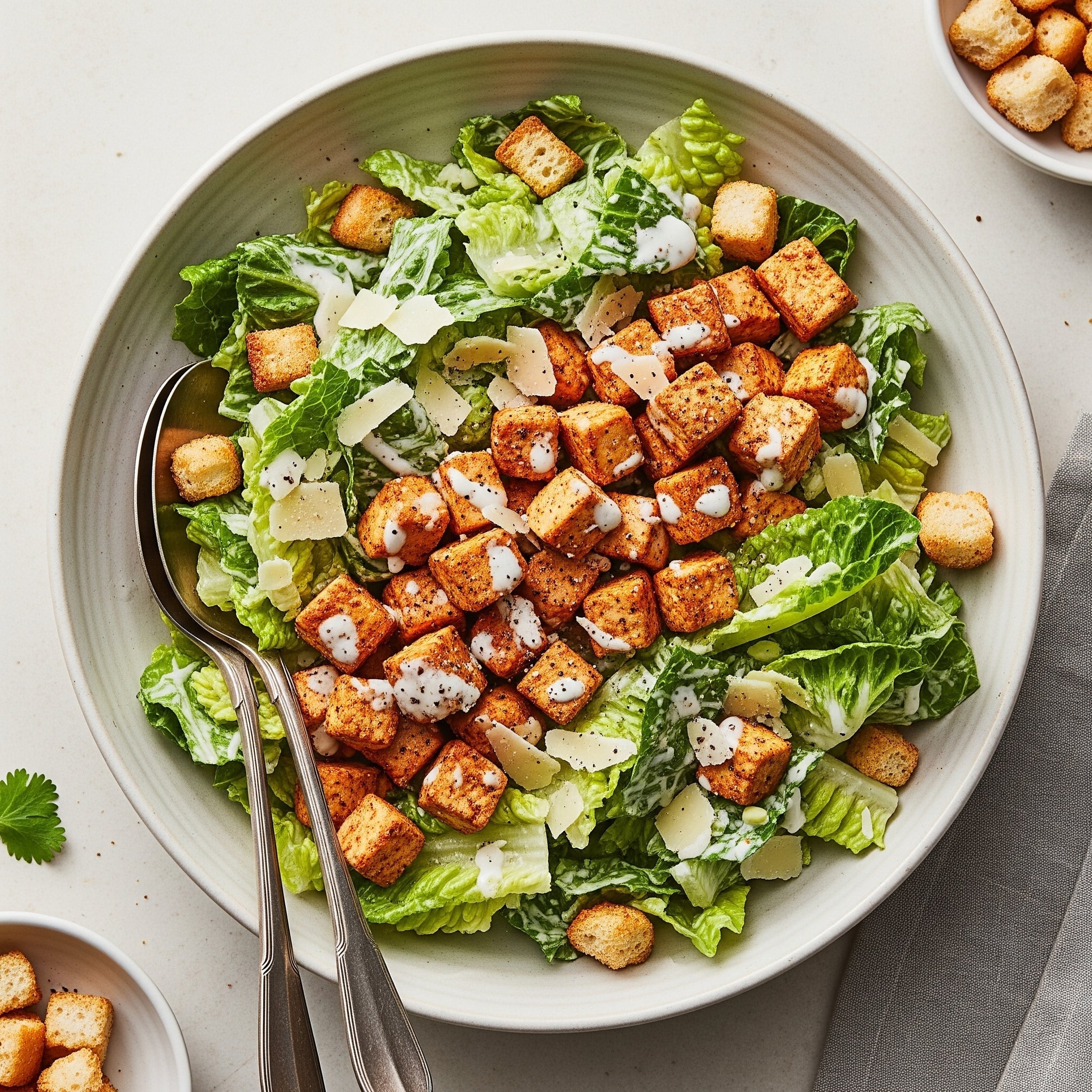 Chickenless Caesar Salad with Homemade Croutons