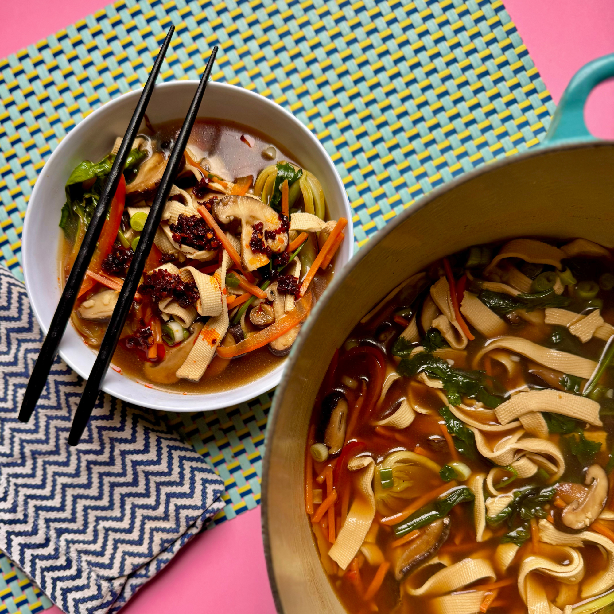 Veggie Ramen with Fettuccine Soy Noodles