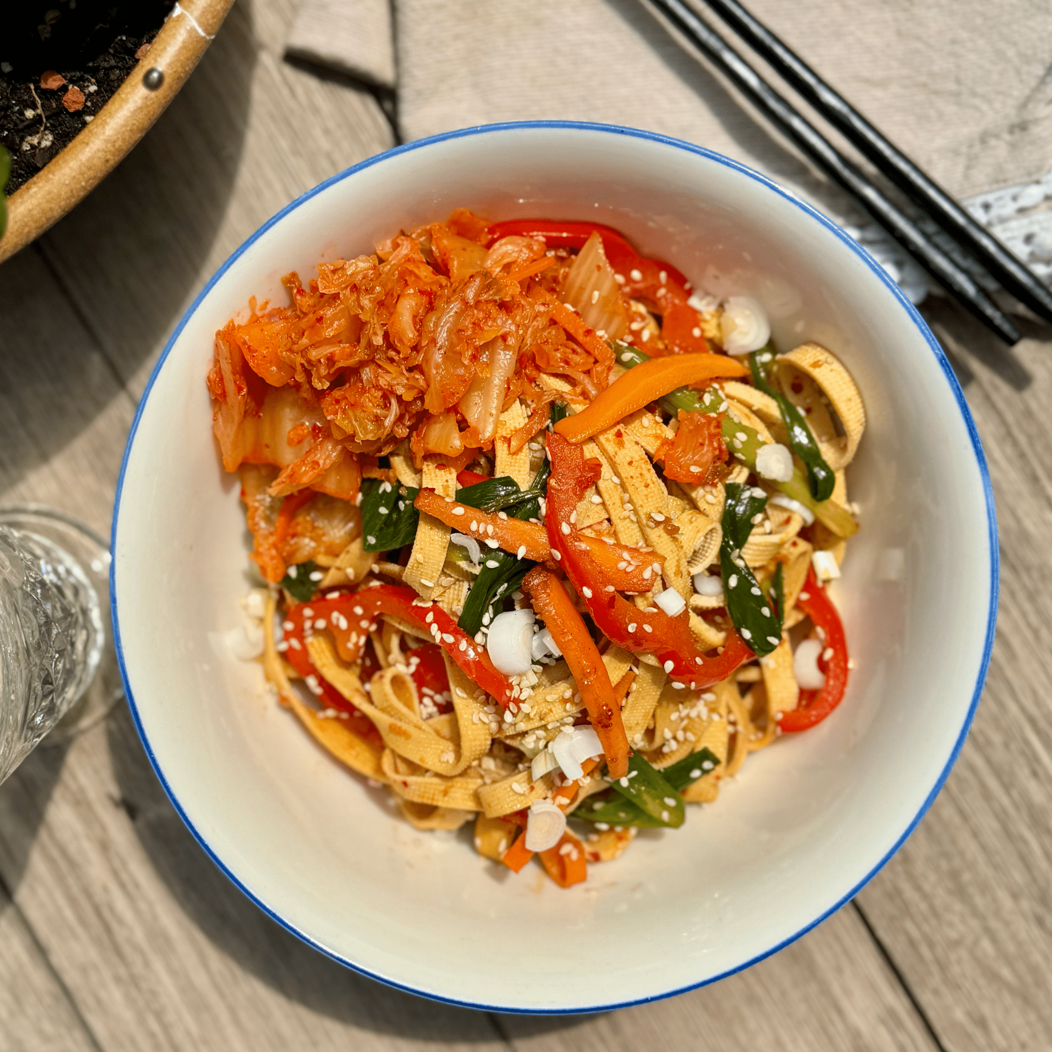 Soy Fettuccine Stir-Fry with Kimchi