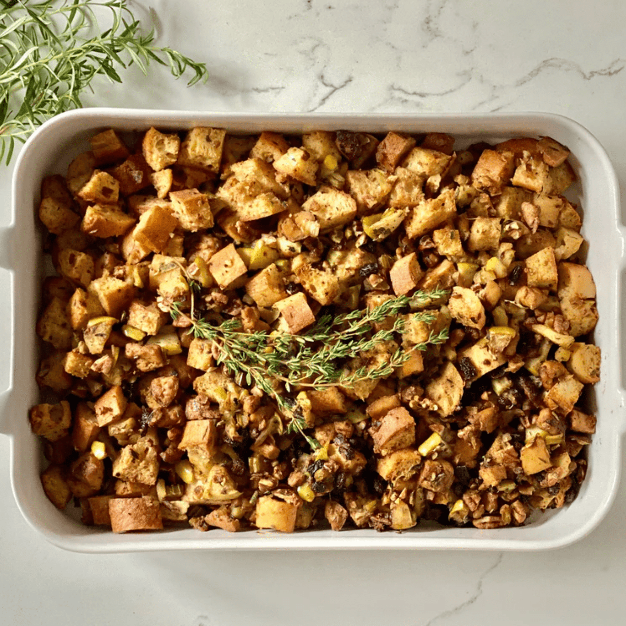 Vegan Stuffing with Chickenless Tofu, Apples, and Pecans