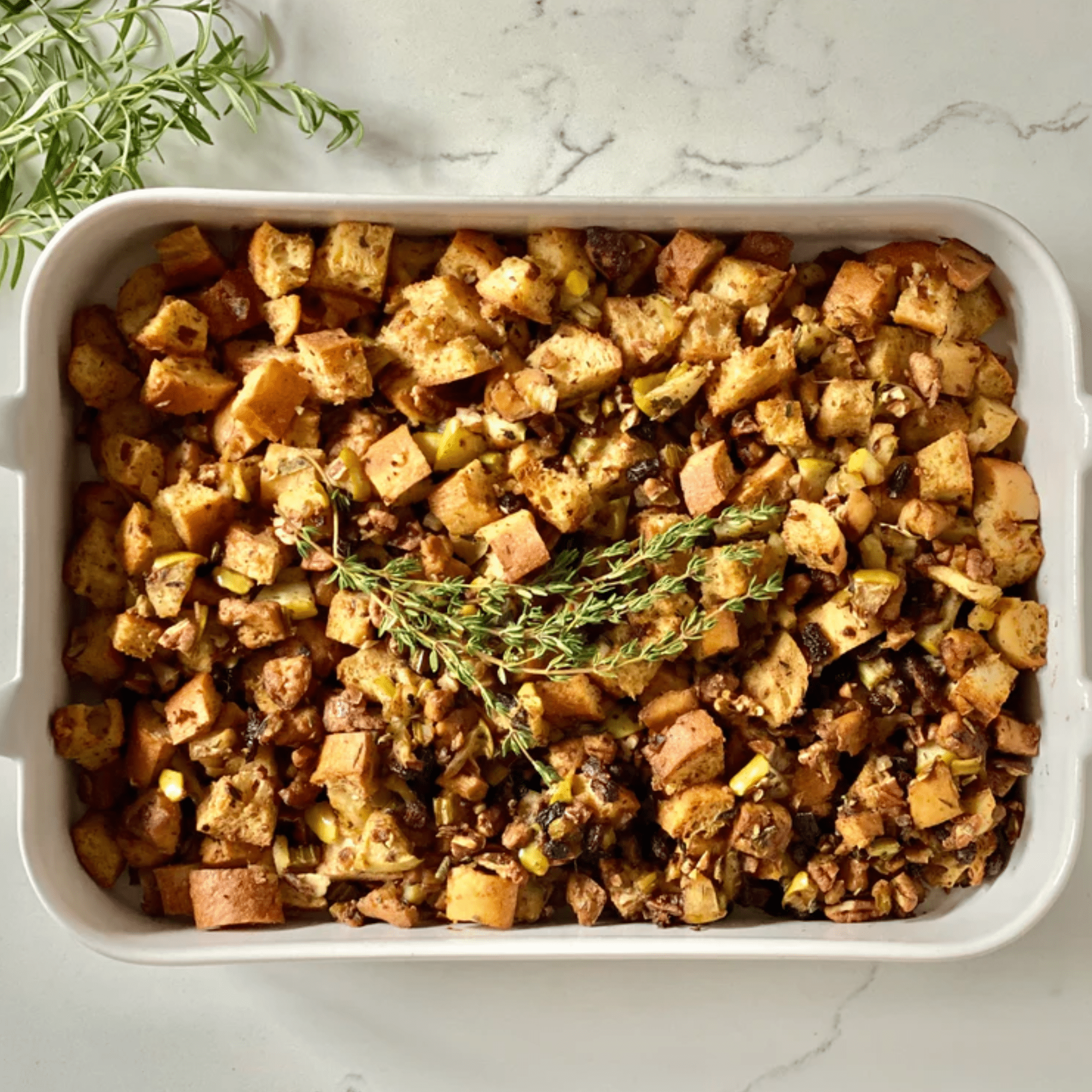 Vegan Stuffing with Chickenless Tofu, Apples, and Pecans